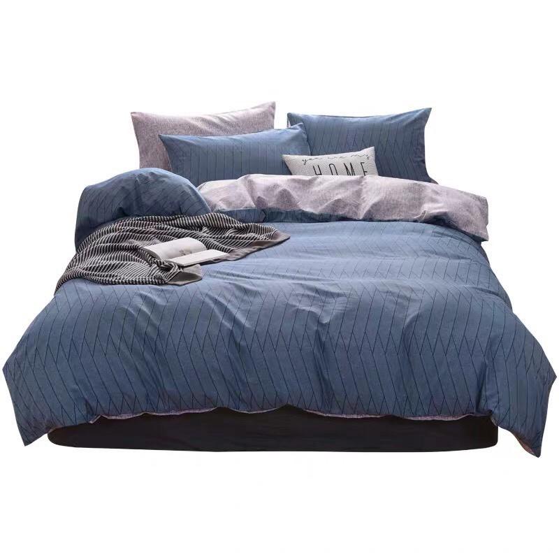 Bộ chăn ga Cotton Poly kẻ chéo xanh lạ mắt - Hàng nhập khẩu
