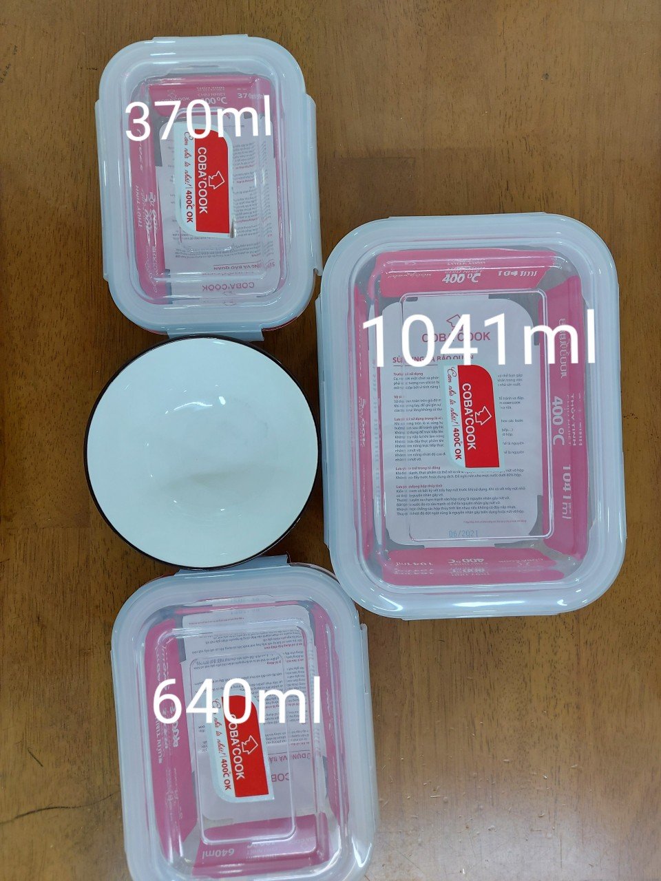 Bộ 3 hộp thủy tinh trữ thức ăn thực phẩm đựng cơm chịu nhiệt COBACOOK hộp chữ nhật dung tích 640ml -CCL63