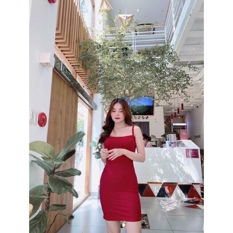 Váy đầm body 2 dây nhúng eo, vải xịn mặc vào xinh, tôn dáng