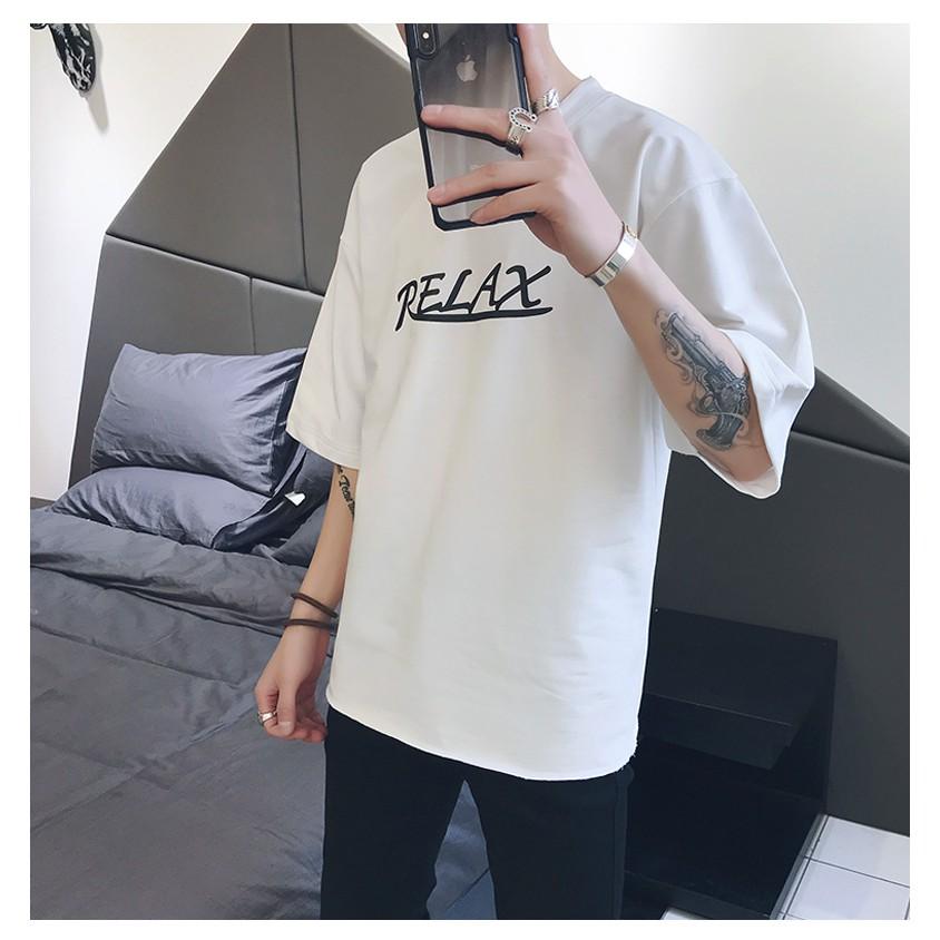 Áo Thun Nam nữ form rộng tay lỡ màu trắng,Áo Thun Tay Lỡ Form Rộng Unisex Nam Nữ in chữ RELAX chất cotton siêu mịn,Jins Store