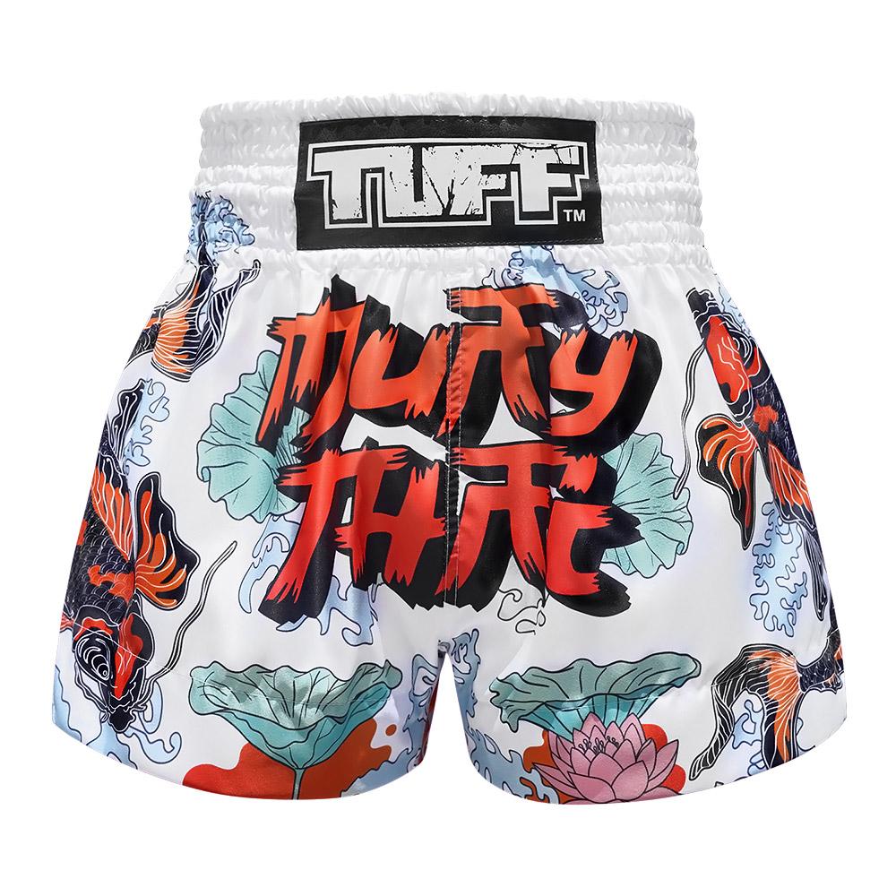 Quần Tuff Muay Thai White Japanese Koi Fish With Muay Thai Text