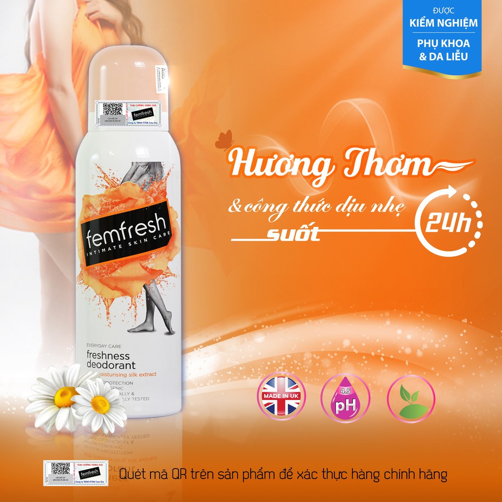 Xịt Thơm Mát Vùng Kín Cao Cấp Femfresh Freshness Deodorant 125ml - Nhập Khẩu Anh Quốc, làm sạch thơm, mùi hương dịu nhẹ