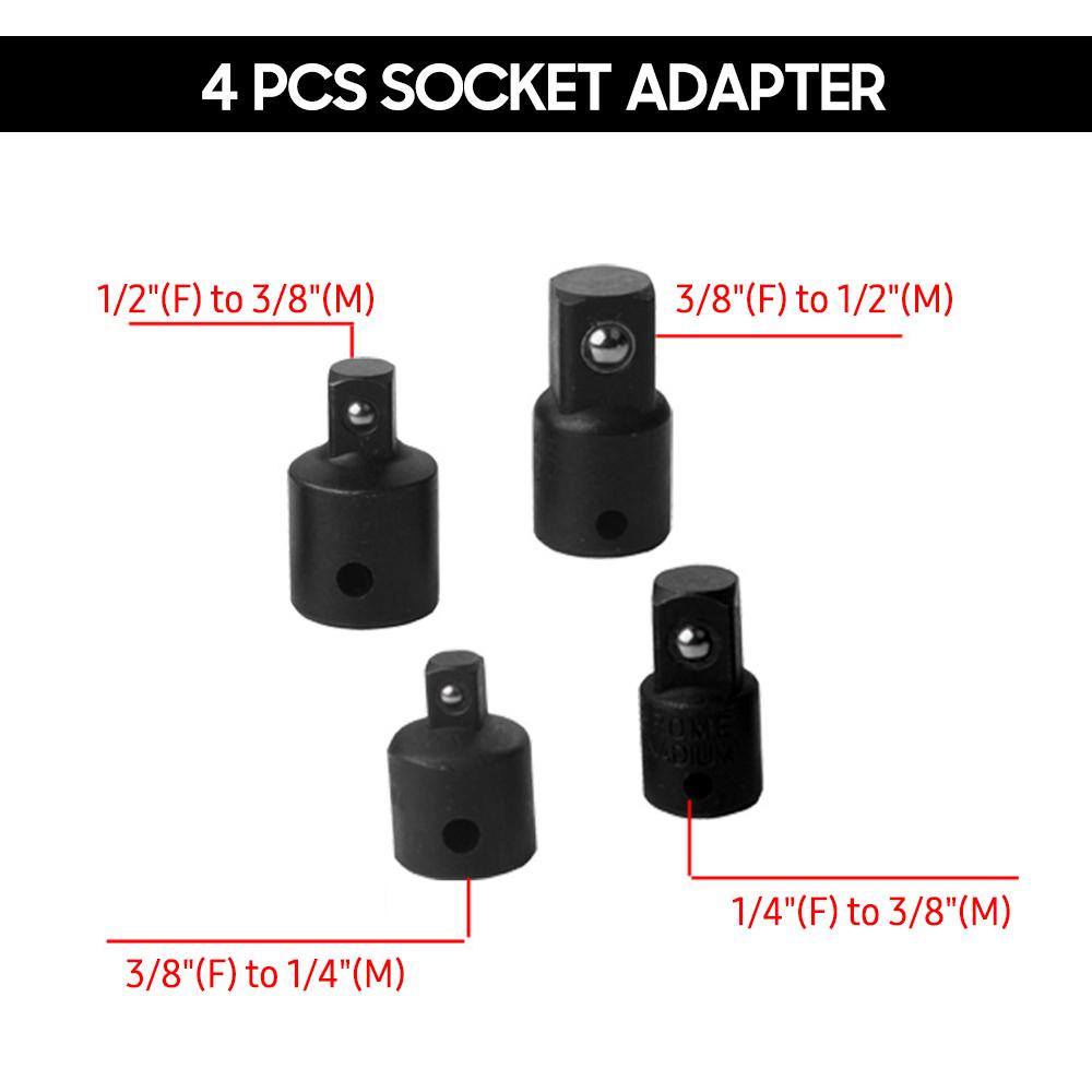 4 PCS Impact Socket Adapter Reducer 1/4-Inch 3/8-Inch 1/2-Inch Impact Driver Conversions Steel Power Nut Driver for Power Drill