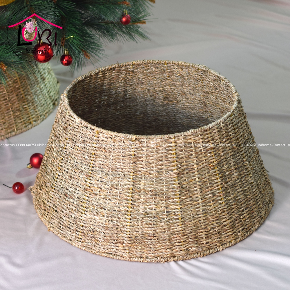 Lubihandicraft - Phụ kiện Hàng rào/ Đế trang trí cây thông Noel hình tròn đan cói - mộc mạc, tinh tế