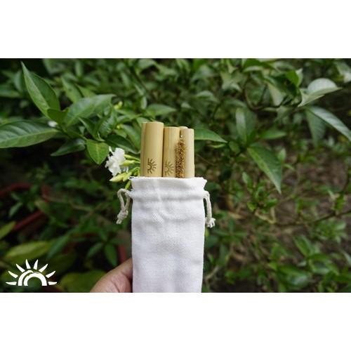 Set 2 ống hút tre + 1 cọ tre + 1 túi canvas