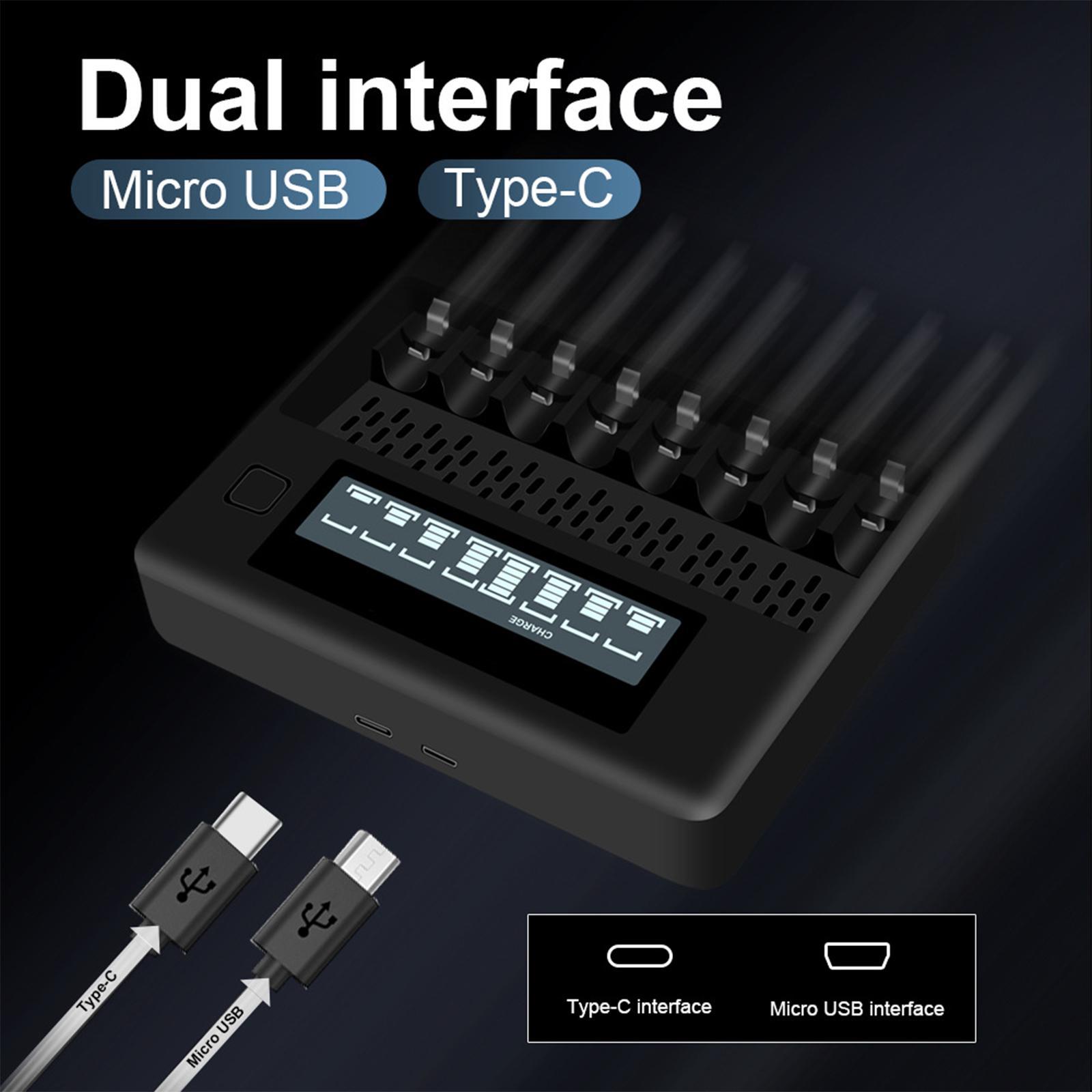 Portable Smart Battery Charger with Micro USB Type C Universal for Rechargeable Batteries