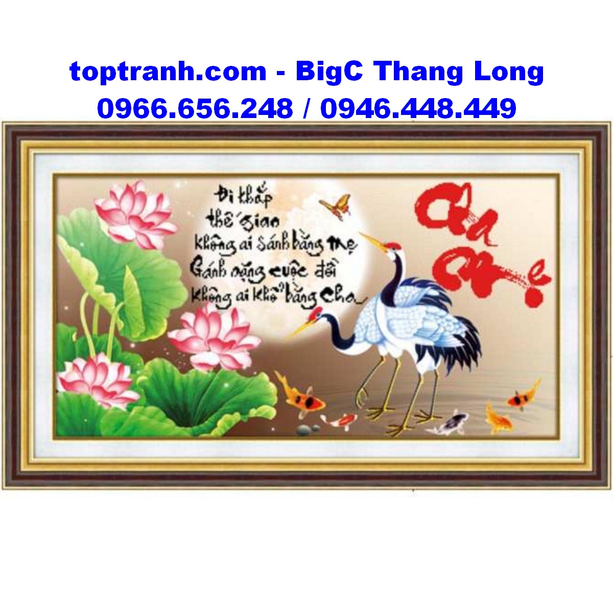 Tranh thêu chữ thập chữ cha mẹ hoa sen 223008 chưa thêu
