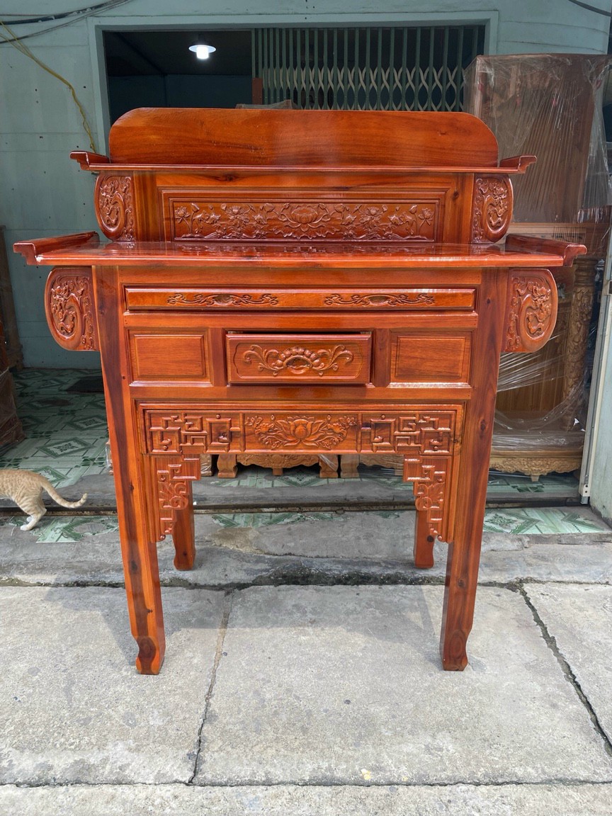 Bàn Thờ Bàn Cúng-Bàn phật-Bàn gia tiên 2 tầng ngang 1m54 Gỗ Tràm Bông Vàng