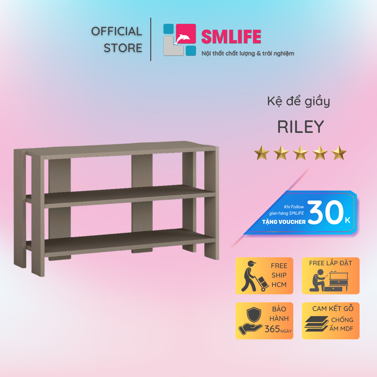 Kệ gỗ để giày hiện đại SMLIFE Riley  | Gỗ MDF dày 17mm chống ẩm | D80xR32xC45cm