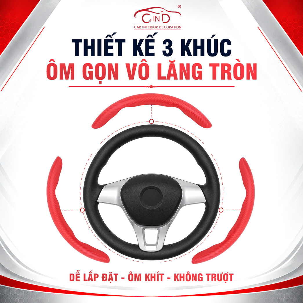 Ốp Bọc Vô Lăng CIND Carbon Nhám Thể Thao Mỏng Nhẹ Chống Trượt Phù Hợp Nhiều Dòng Xe