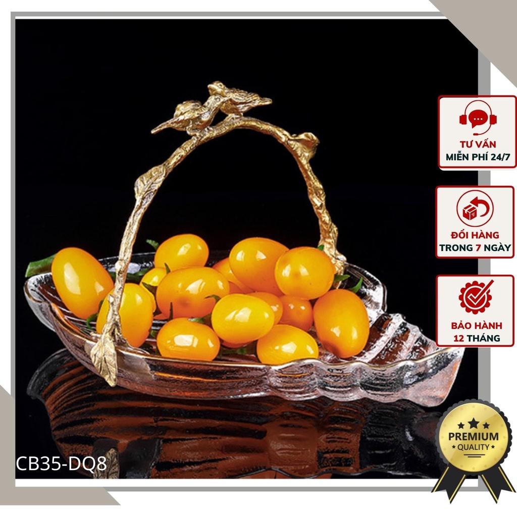 Đĩa Quả Hình Lá Pha Lê Quai Đồng Tân Cổ Điển Cao Cấp CB32-DQ8