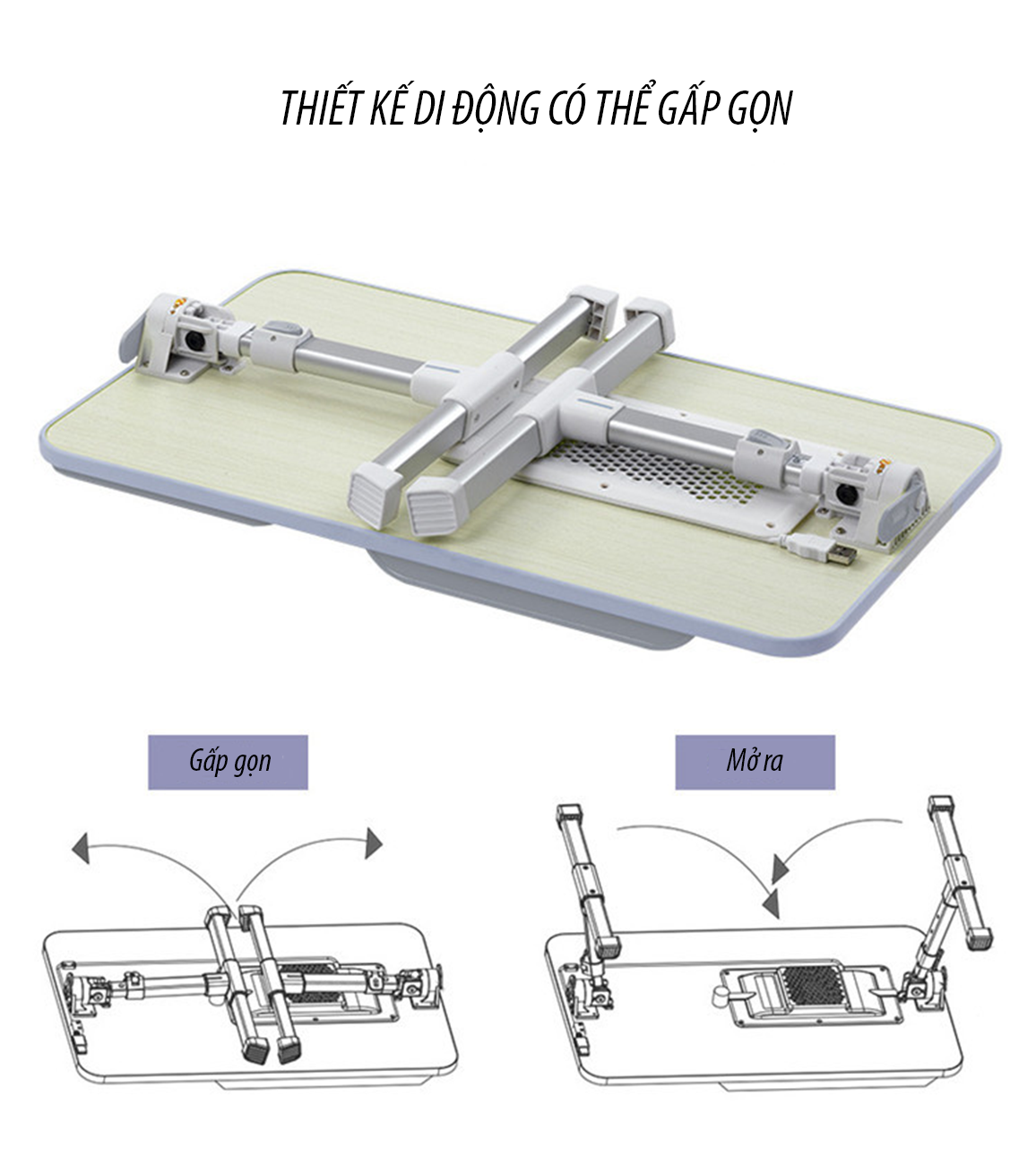 Bàn laptop nhập khẩu gấp gọn, điều chỉnh góc mặt bàn, chiều cao thích hợp làm việc, thư giãn,... A-6 không quạt tản nhiệt