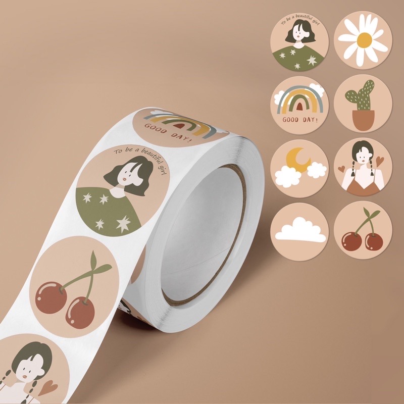 100 Tem Nhãn Dán Sticker Decal 2.5cm/1Inch- Cô Gái