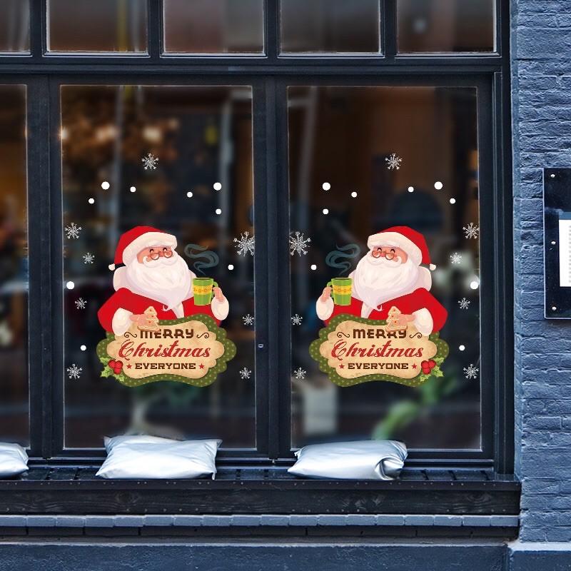 Decal trang trí Noel - Ông già Noel uống trà đón lễ