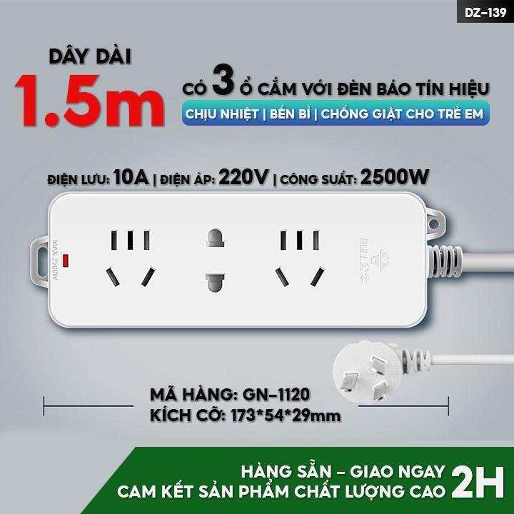 Ổ Cắm Điện 3 Ổ Cắm Tròn Dẹp Đa Năng Kèm Theo 2 Cổng Usb Dây Dài 1.5 Mét DZ-139