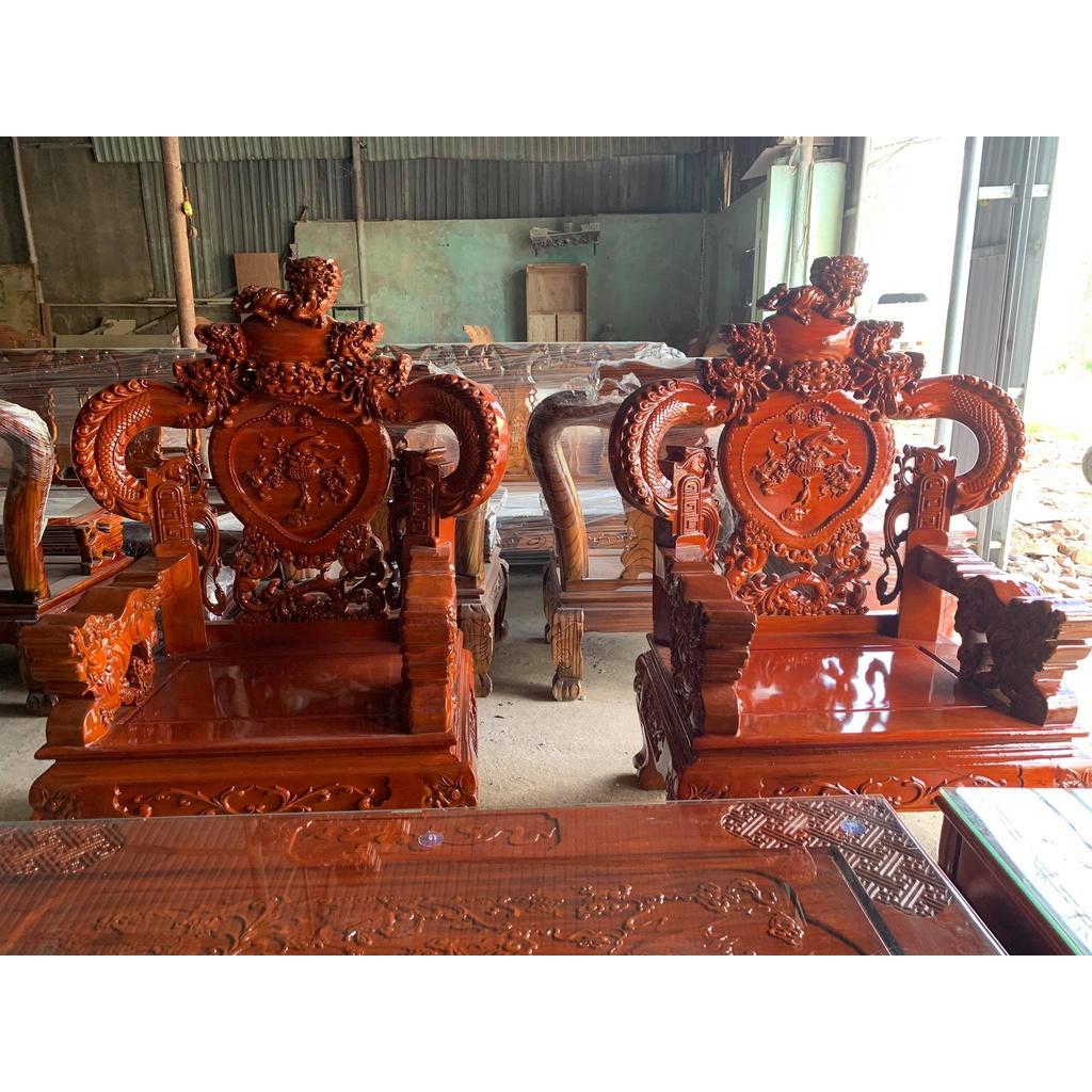 Bàn ghế nghê rồng gỗ xà cừ tay 12