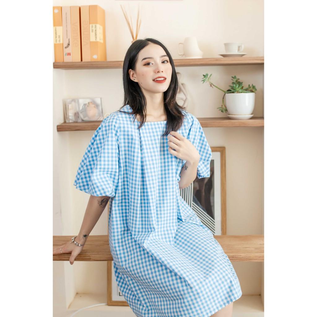 LIIN - Đầm kẻ caro tay bồng bềnh
