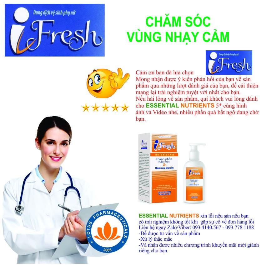 I FRESH Dung dịch vệ sinh phụ nữ  - làm sạch, sát khuẩn, kháng nấm, chống khô rát | Lotuspharma