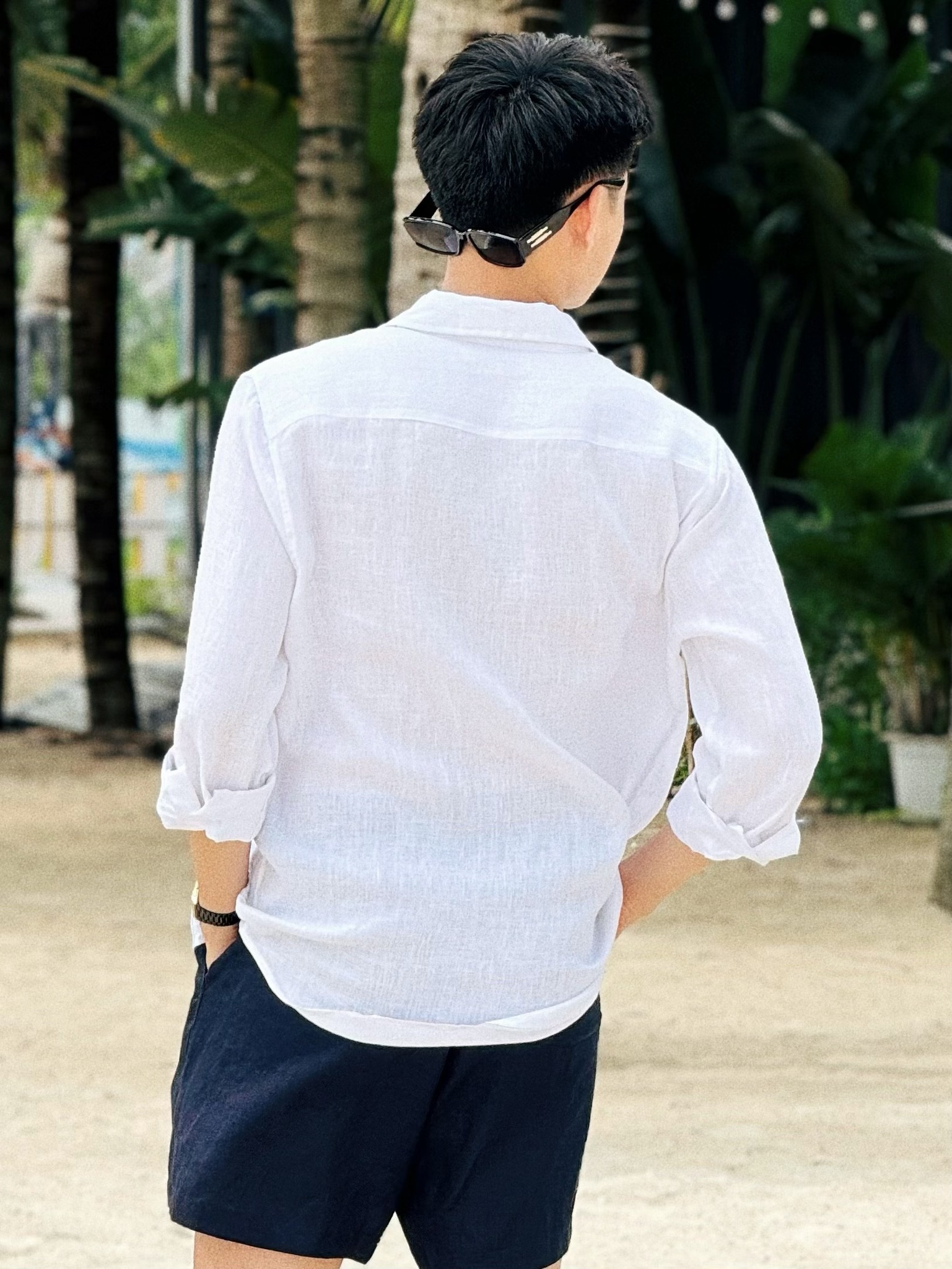 Sơ Mi Nam Đũi Linen Màu Trắng Đi Biển Đũi Việt MS08