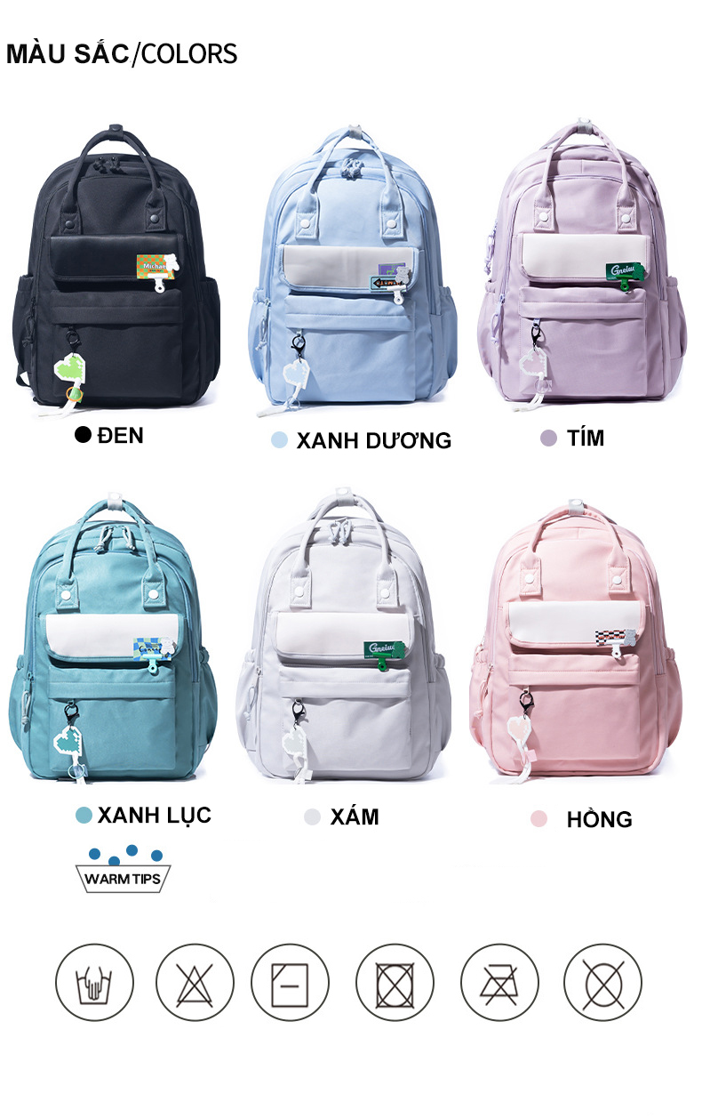 Balo nữ đi học thiết kế tay xách đa năng tiện lợi thời trang unisex màu pastel phong cách hàn quốc S236