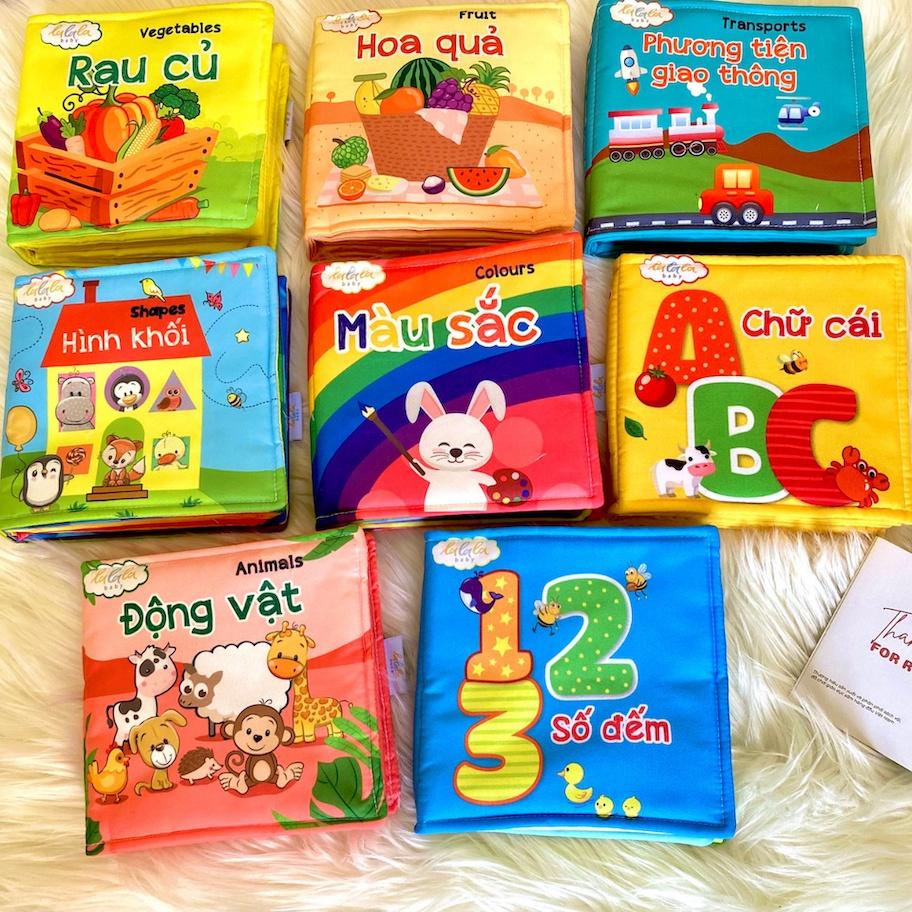 Sách vải cho bé sơ sinh 6 tháng 1 tuổi Lalala Baby 15x15 cm chủ đề động vật hoa quả màu sắc