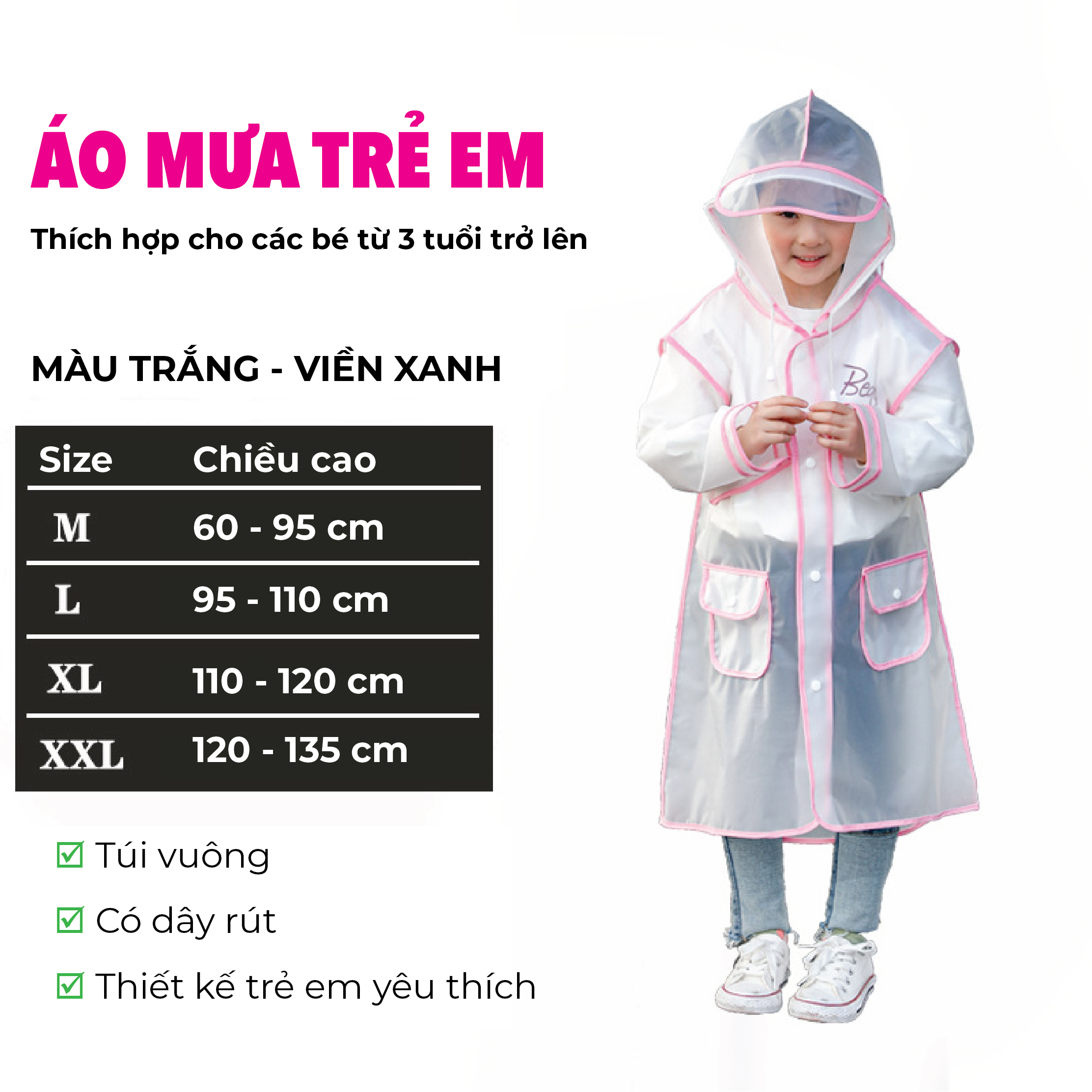 Áo mưa trẻ em cao cấp, Áo mưa cho bé học mẫu giáo trở lên_không mùi, an toàn cho trẻ nhỏ