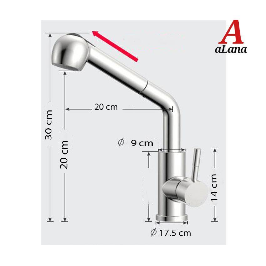 Vòi rửa chén bát nóng lạnh dây rút cắm chậu OS621 inox 304 nguyên khối cao cấp -tặng kèm 02 dây cấp nóng lạnh Inox dài