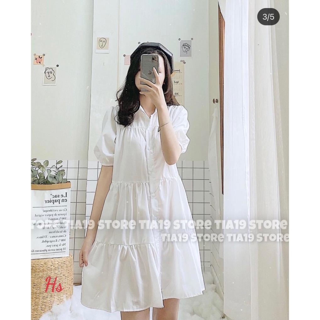 Đầm Sơ Mi Trắng Nữ Cộc Tay Váy Babydoll Nữ Tay Lỡ Dáng Lửng
