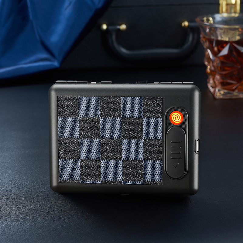 Bật Lửa Điện Kiêm Hộp Đựng Thuốc Kẹp 20Đ Sọc Caro Trắng Đen - Sạc Điện