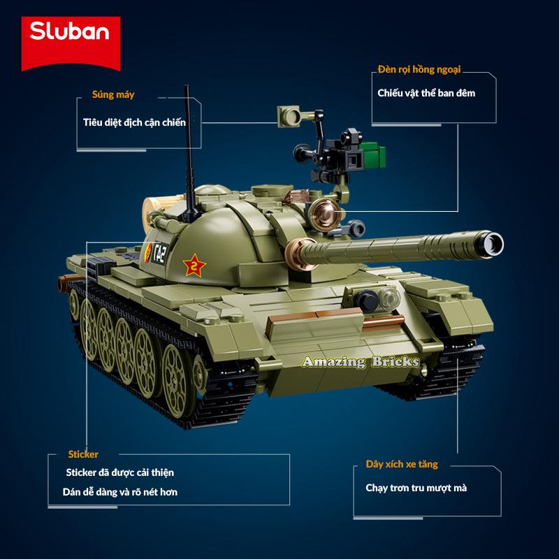 Đồ chơi Lắp ráp xe tăng chiến đấu T-54S, Sluban 1135 xoay 3 dạng mô hình, Xếp hình thông minh, Mô hình xe tăng