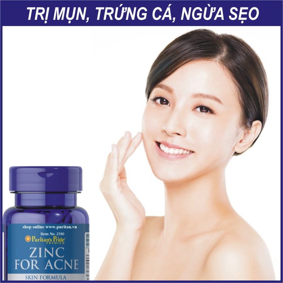 Kẽm hỗ trợ trị mụn, làm đẹp da mụn Puritan'S Pride Premium Zinc For Acne Mỹ gồm kẽm và Vitamin C, B-6, A và E - OZ Slim Store