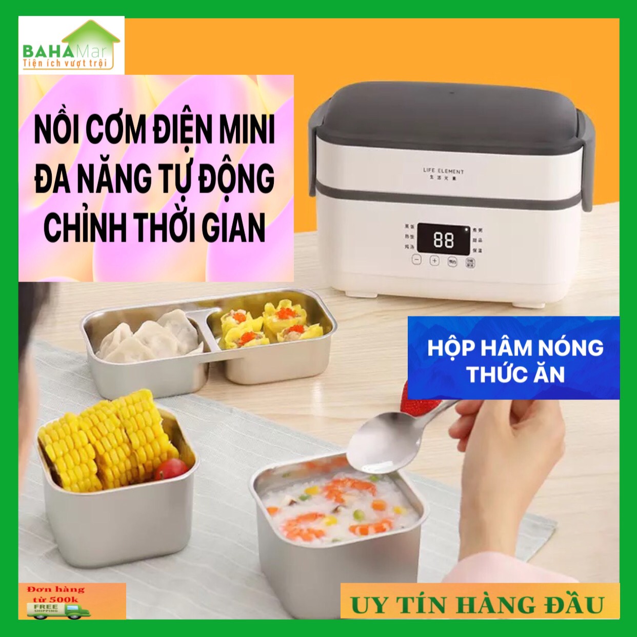 NỒI CƠM ĐIỆN MINI ĐA NĂNG TỰ ĐỘNG CHỈNH THỜI GIAN - HỘP HÂM NÓNG THỨC ĂN "BAHAMAR" Có 6 chức năng