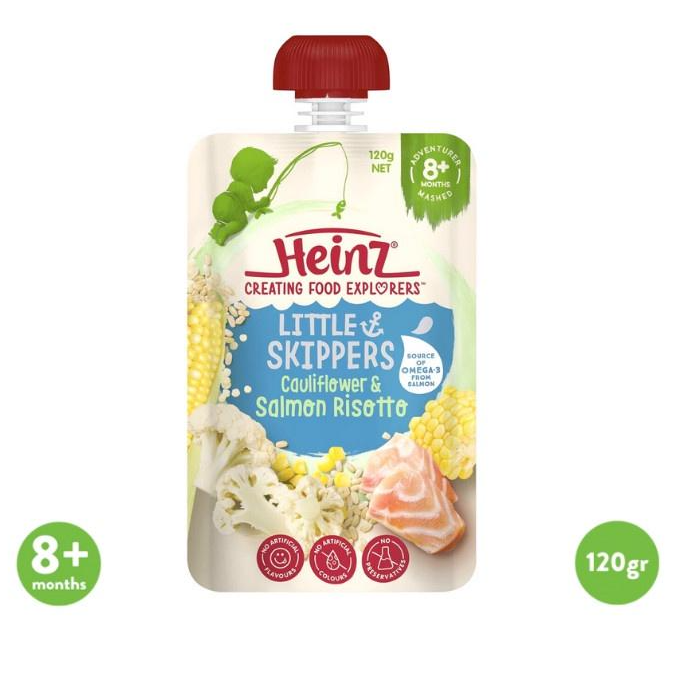 Túi Gạo Lứt, Súp Lơ &amp; Cá Hồi Heinz (120G) 8+