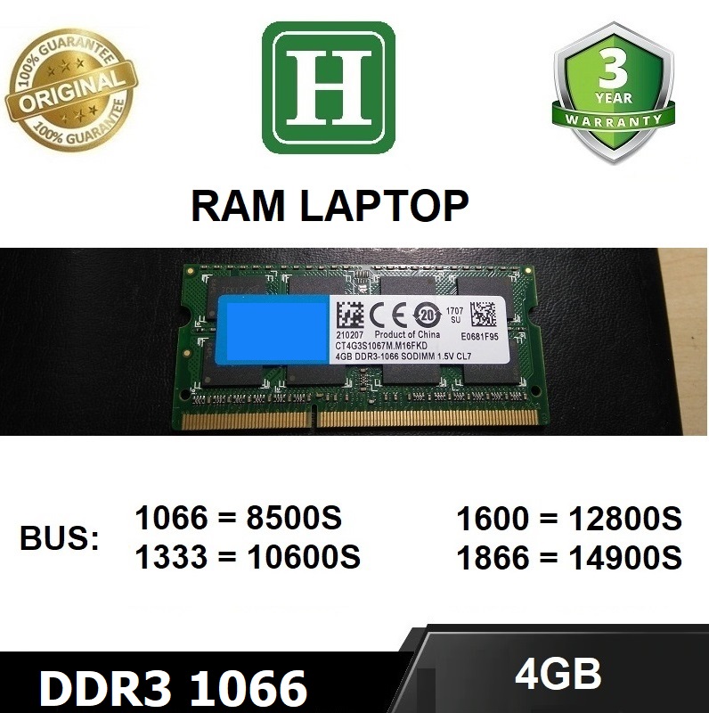 Ram Laptop 4GB DDR3 bus 1066 (8500s) ram dùng cho Laptop