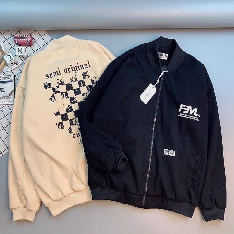 Áo khoác bomber da lộn hai lớp cao cấp, Áo khoác from rộng unisex FM