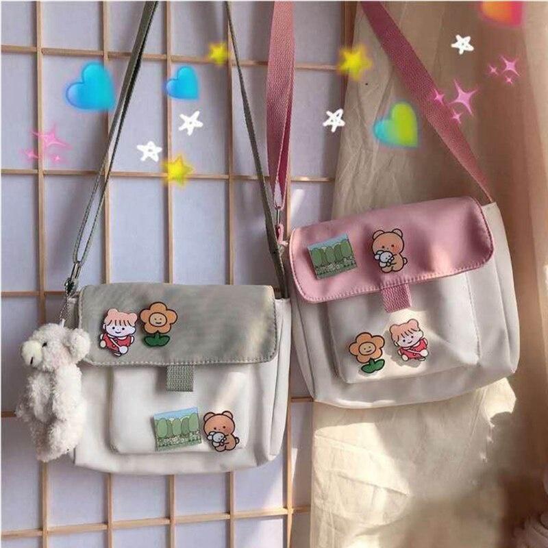 Shopping Bags Women Sweet Kawaii Printed Canvas Leisure Daily Shop Bag Crossbody Shoulder Satchel Purse New