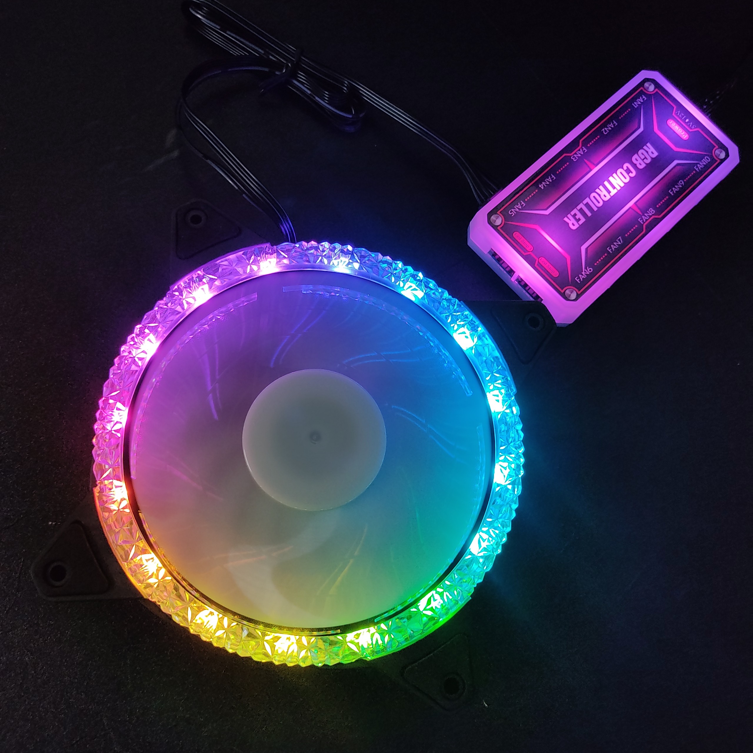 Quạt tản nhiệt, Fan Case KNC Diamond ARGB Dual Ring, chưa kèm bộ Hub khiển led RGB