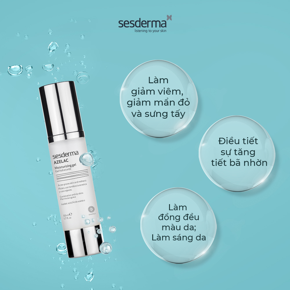 Gel dưỡng ẩm cho da dầu, nhạy cảm, mụn đỏ Sesderma Azelac 50ml