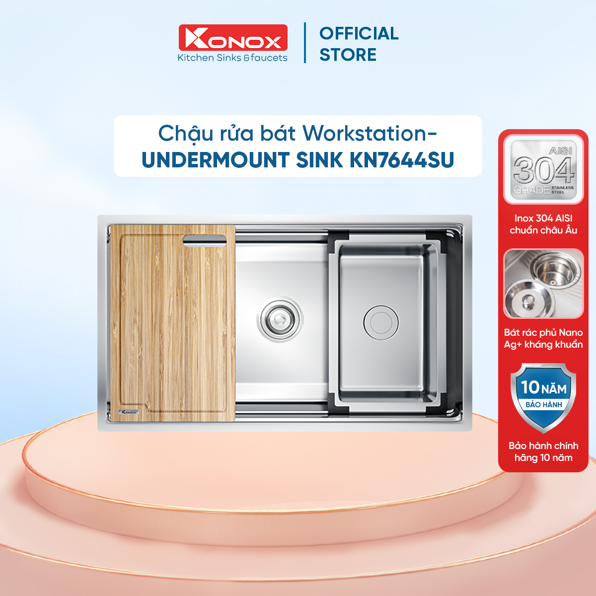 Chậu rửa bát inox KONOX Workstation Sink – Undermount Sink KN7644SU