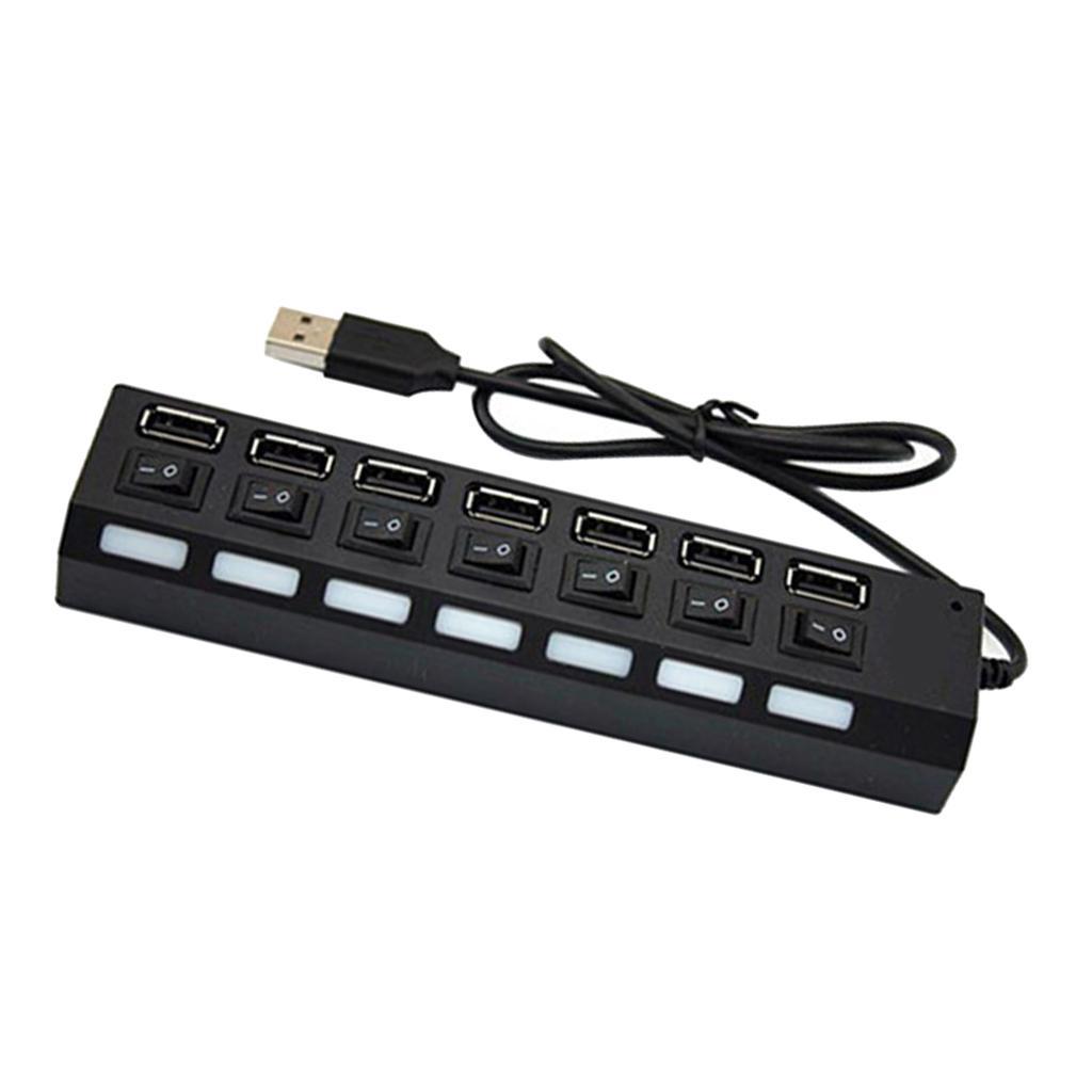 7-Port USB 2.0 High Speed Hub Adapter ON/OFF Switch with LED Indicator Black