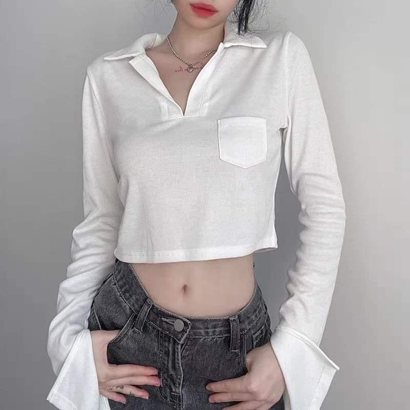 Áo croptop cổ bẻ tay xẻ KA6