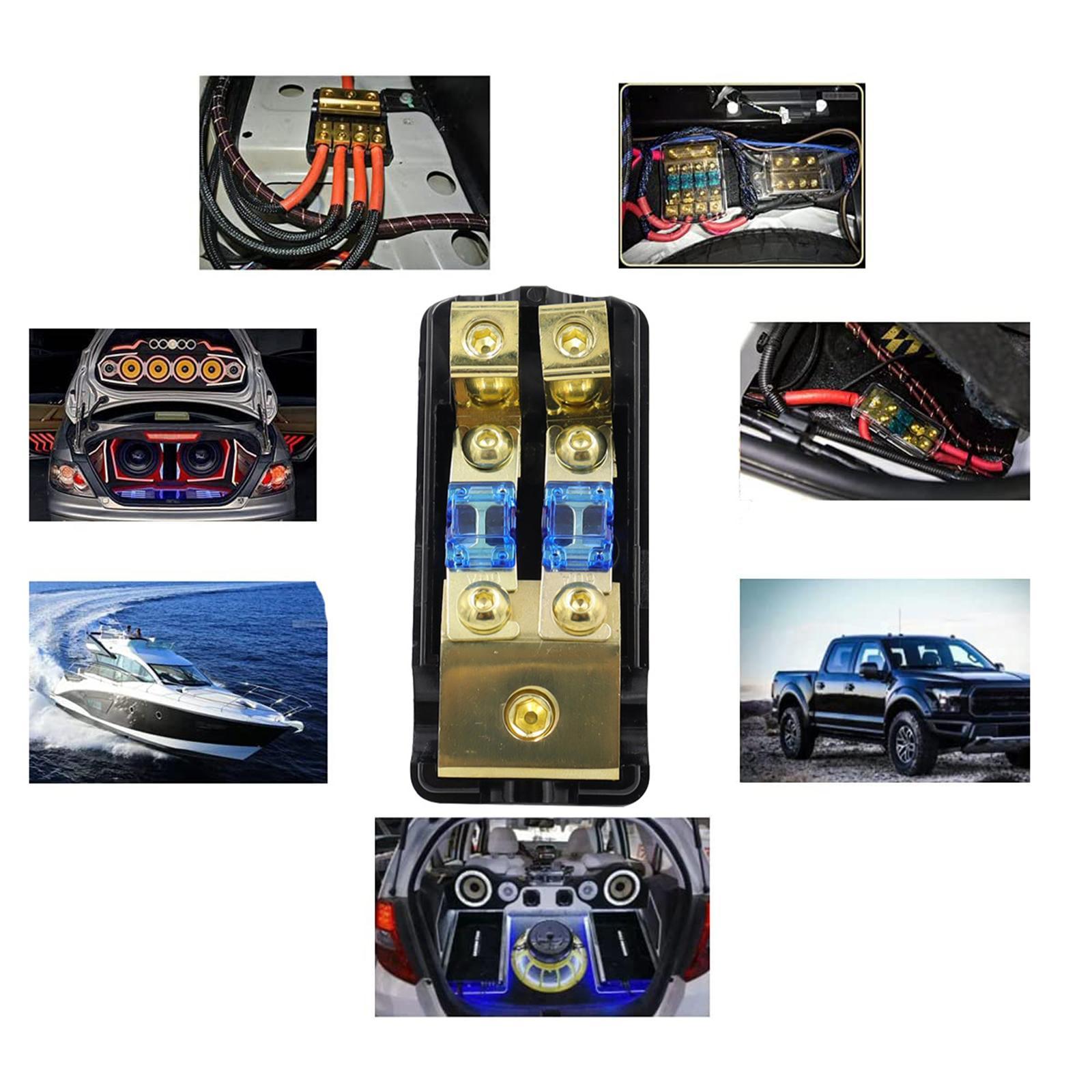 Mini Anl Fuse Holder, Fuse Box Block, Support 0 2 4 Gauge in 4/8 gauges Out 2 Way with 60A Mini Fuse, Distribution Block for Car Audio Stereo