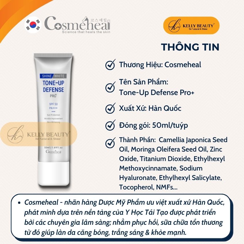 Kem Chống Nắng Trắng Da ToneUp Defense Pro+ Cosmeheal - Nâng Tone, Dưỡng Trắng, Bảo Vệ Da | Kelly Beauty