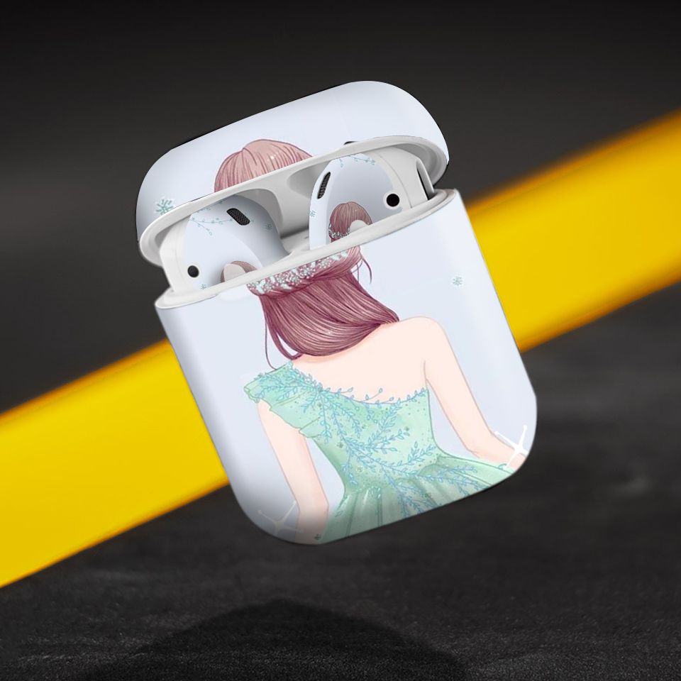 Miếng dán skin chống bẩn cho tai nghe AirPods in hình Cô gái váy xanh - Gin007 (bản không dây 1 và 2