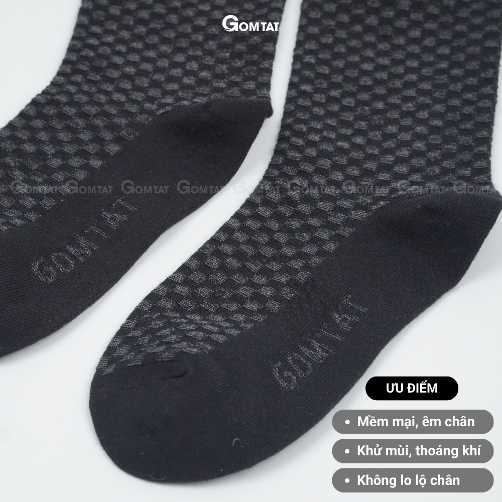 Tất nam công sở cổ cao 27cm, vớ nam đi giày tây họa tiết đen caro xám chất liệu cao cấp - GOM-TAY12-DENCAROXAM