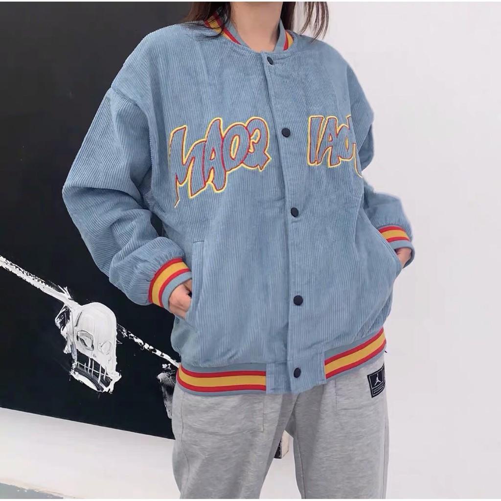 Hình ảnh Áo Khoác Bomber Jackets Kaki Nhung Tăm Thêu IAOR Form Rộng Nam Nữ Unisex HOT TREND