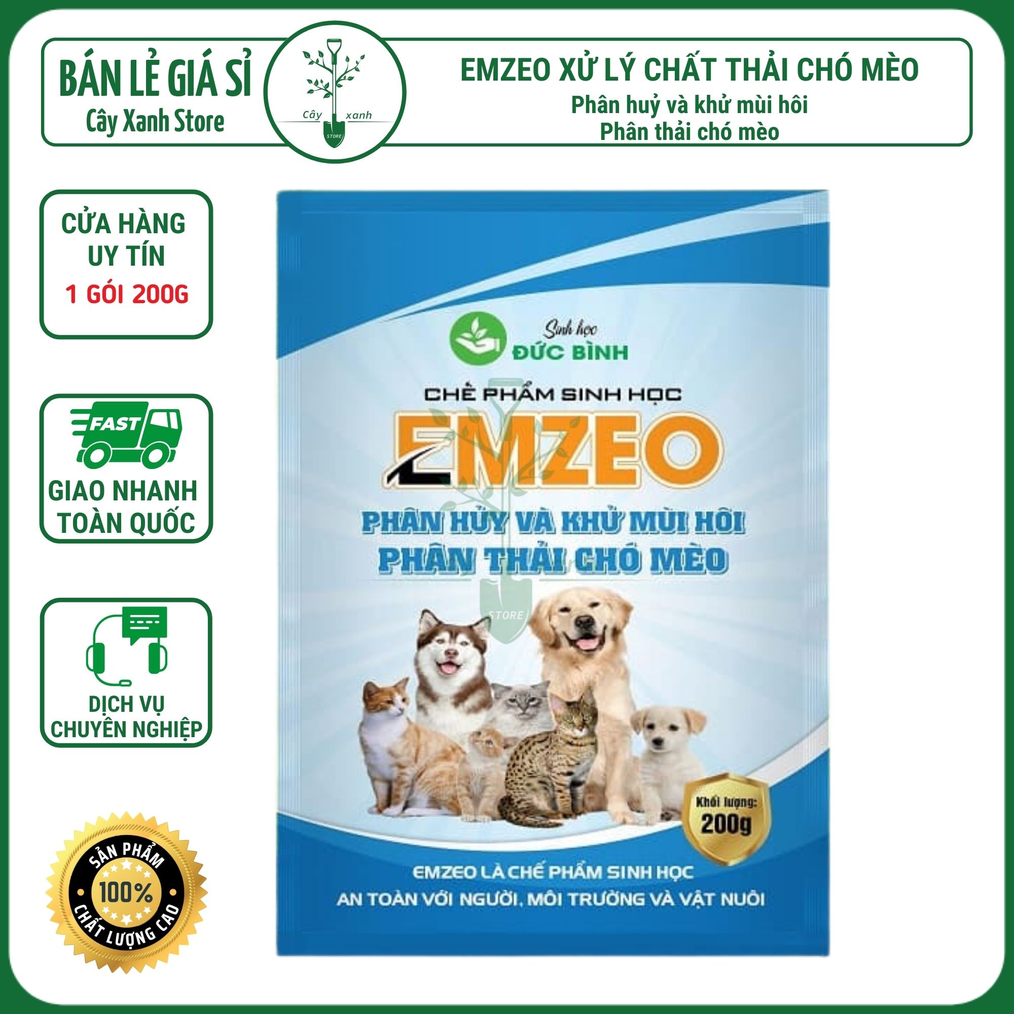 Chế Phẩm Vi Sinh EMZEO Thú Cưng - Đức Bình 200Gr Khử Mùi Hôi Phân Chó Mèo Và Thú Cưng