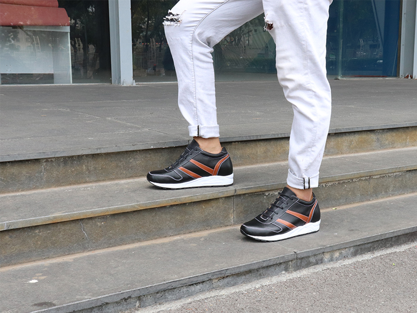GIÀY TĂNG CHIỀU CAO GIÀY CAO DÀNH CHO NAM GIỚI T&TRA T21 ĐEN CAM - CAO 8CM GIÀY ĐỘN NAM CAO VƯỢT TRỘI