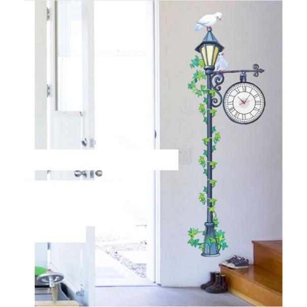 Decal Trang Trí Tường Kèm Đồng Hồ Dán Tường- Cây Đèn Cổ Điển