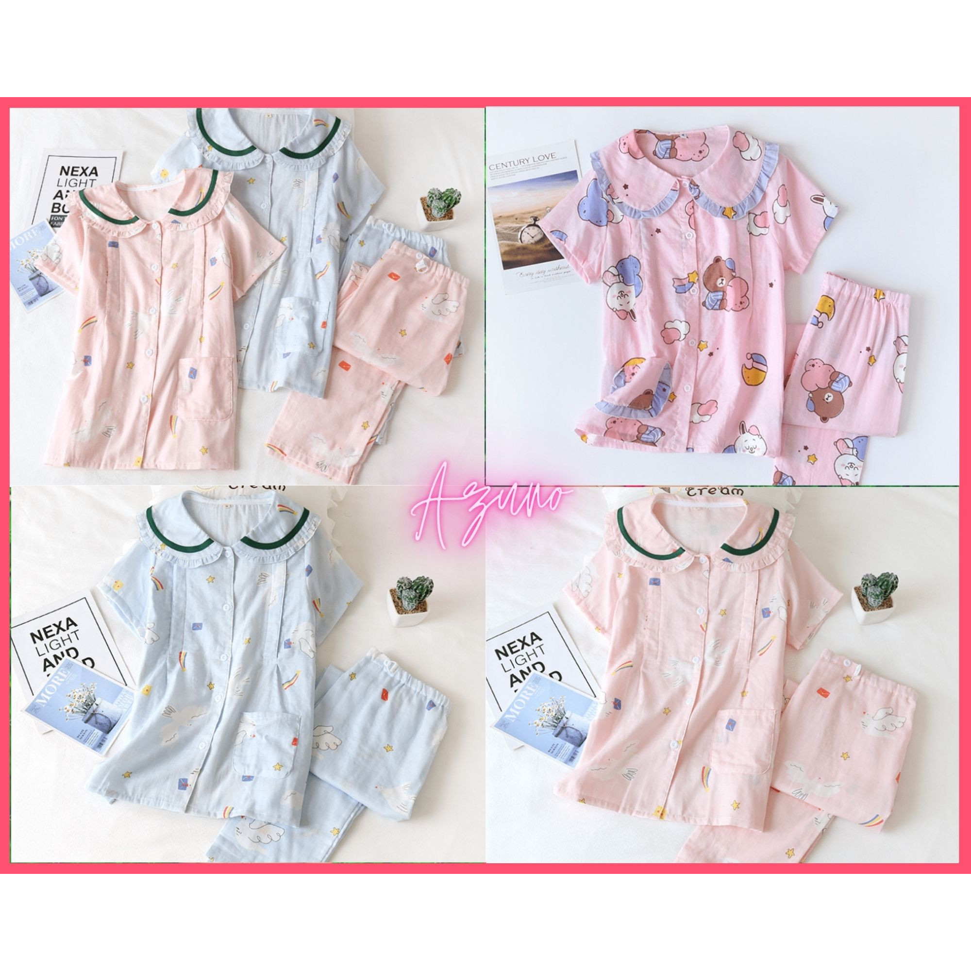 Pijama Bầu Và Sau Sinh, Đồ Bộ Cho Mẹ Azuno AZ2141 Chất Liệu Xô Nhật Ngắn Tay Mùa Hè